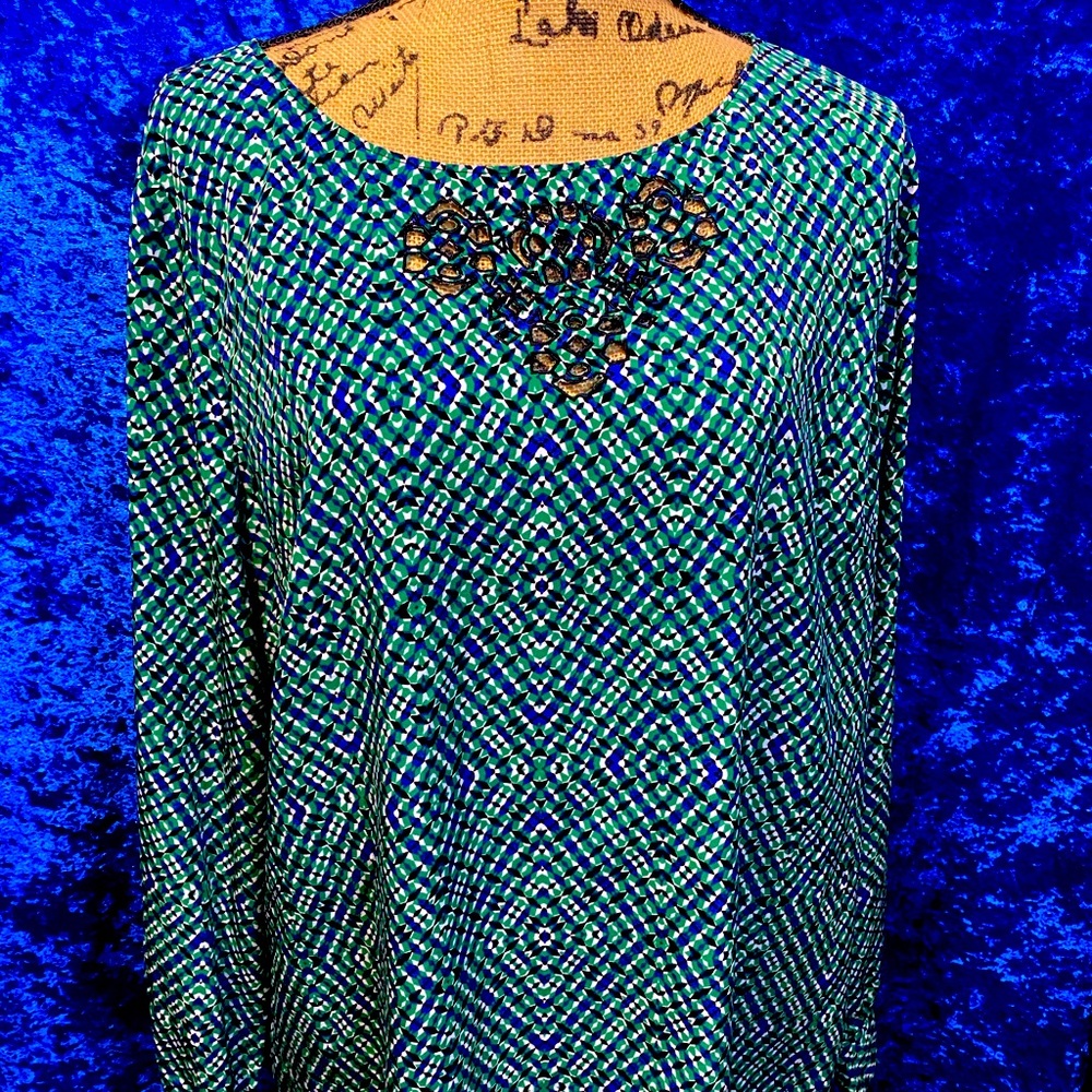 👚ALEX MARIE BLUE & GREEN BLOUSE
